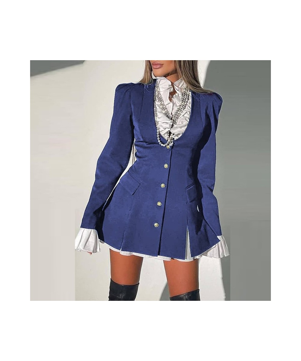 Solid Slim Two Piece Shirt Dress Women Fashion Long Sleeve V-Neck Patchwork Mini Dress Lady Elegant Casual Single breasted $5...