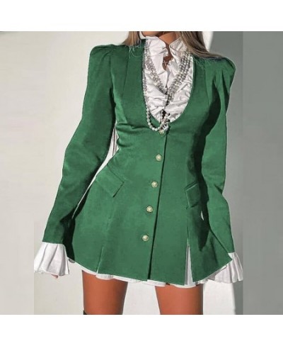 Solid Slim Two Piece Shirt Dress Women Fashion Long Sleeve V-Neck Patchwork Mini Dress Lady Elegant Casual Single breasted $5...