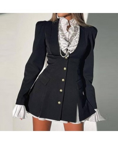 Solid Slim Two Piece Shirt Dress Women Fashion Long Sleeve V-Neck Patchwork Mini Dress Lady Elegant Casual Single breasted $5...