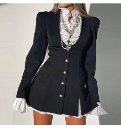 Solid Slim Two Piece Shirt Dress Women Fashion Long Sleeve V-Neck Patchwork Mini Dress Lady Elegant Casual Single breasted $5...