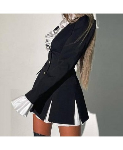 Solid Slim Two Piece Shirt Dress Women Fashion Long Sleeve V-Neck Patchwork Mini Dress Lady Elegant Casual Single breasted $5...