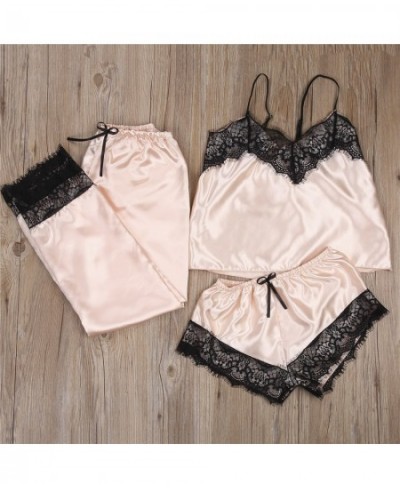 9 Colors Women Satin Lace Mesh Sleepwear Homewear Nightwear Pyjamas Set Female Sexy Sleepwear Outfits 3PCS/Set $32.31 - Under...