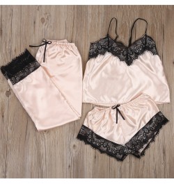 9 Colors Women Satin Lace Mesh Sleepwear Homewear Nightwear Pyjamas Set Female Sexy Sleepwear Outfits 3PCS/Set $32.31 - Under...