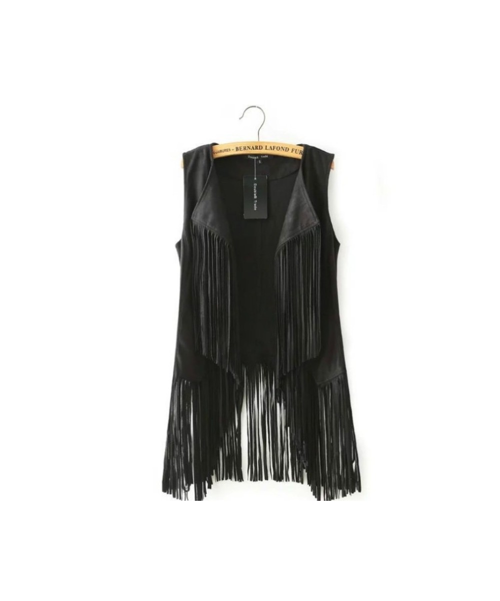 Chic Fringed Suede Vest Sleeveless Cardigan Tassels coat Velvet Turn Down Collar long Open Stitch Tank Tops Casual Streetwear...