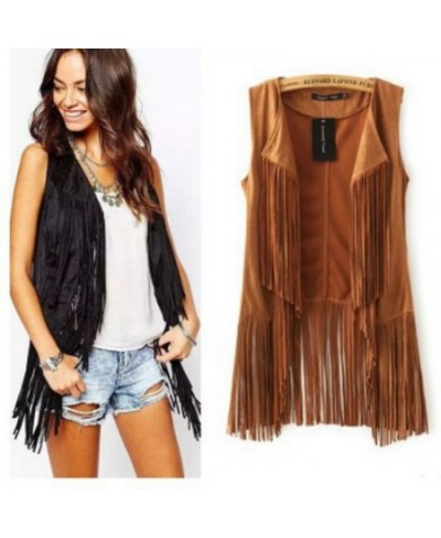 Chic Fringed Suede Vest Sleeveless Cardigan Tassels coat Velvet Turn Down Collar long Open Stitch Tank Tops Casual Streetwear...