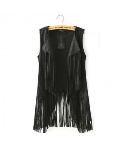 Chic Fringed Suede Vest Sleeveless Cardigan Tassels coat Velvet Turn Down Collar long Open Stitch Tank Tops Casual Streetwear...