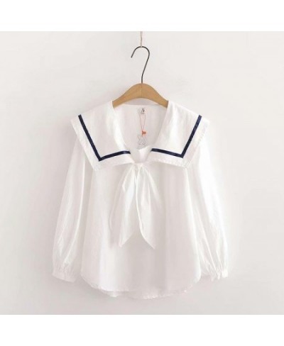 2023 School Japanese Blouses Women Cute Salior Collar Oversize Blusas Mujer De Moda All Match White Shirts Fashion White Tops...