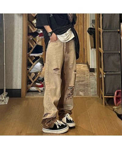 Vintage Women Men Ripped Jeans Washed Pockets Wide Leg Pants Harajuku Casual High Waist Baggy Denim Trouser Y2k Streetwear $4...