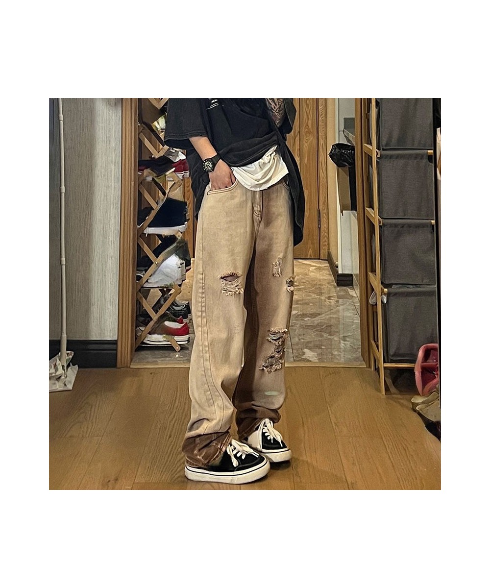 Vintage Women Men Ripped Jeans Washed Pockets Wide Leg Pants Harajuku Casual High Waist Baggy Denim Trouser Y2k Streetwear $4...