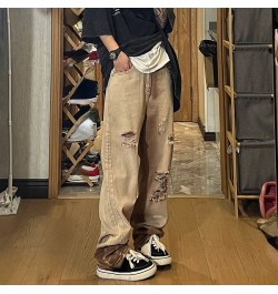 Vintage Women Men Ripped Jeans Washed Pockets Wide Leg Pants Harajuku Casual High Waist Baggy Denim Trouser Y2k Streetwear $4...