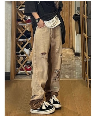 Vintage Women Men Ripped Jeans Washed Pockets Wide Leg Pants Harajuku Casual High Waist Baggy Denim Trouser Y2k Streetwear $4...