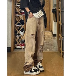 Vintage Women Men Ripped Jeans Washed Pockets Wide Leg Pants Harajuku Casual High Waist Baggy Denim Trouser Y2k Streetwear $4...