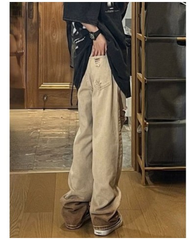 Vintage Women Men Ripped Jeans Washed Pockets Wide Leg Pants Harajuku Casual High Waist Baggy Denim Trouser Y2k Streetwear $4...