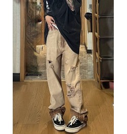 Vintage Women Men Ripped Jeans Washed Pockets Wide Leg Pants Harajuku Casual High Waist Baggy Denim Trouser Y2k Streetwear $4...