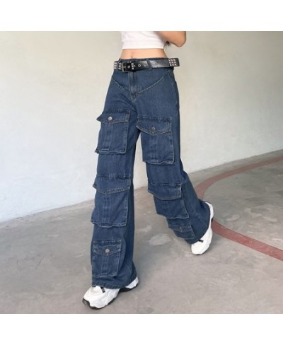 Retro Solid Color Multi-Pocket Jeans Women Y2K Street Fashion Loose Straight Wide-Leg Pants Unisex Casual High Waist Jeans $4...