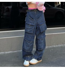 Retro Solid Color Multi-Pocket Jeans Women Y2K Street Fashion Loose Straight Wide-Leg Pants Unisex Casual High Waist Jeans $4...