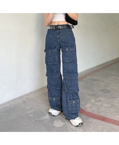 Retro Solid Color Multi-Pocket Jeans Women Y2K Street Fashion Loose Straight Wide-Leg Pants Unisex Casual High Waist Jeans $4...