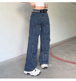 Retro Solid Color Multi-Pocket Jeans Women Y2K Street Fashion Loose Straight Wide-Leg Pants Unisex Casual High Waist Jeans $4...