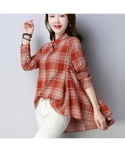 Swallow Tail high low button up turn down collar long sleeve oversized plaid fashion designer women shirts blouses tops C138 ...