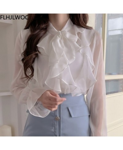 Korea Chic Tops Blusas Bow Tie Office Lady Elegant Bling Thin Sexy Transparent Button White Shirts Flhjlwoc Fashion Women $38...