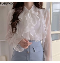 Korea Chic Tops Blusas Bow Tie Office Lady Elegant Bling Thin Sexy Transparent Button White Shirts Flhjlwoc Fashion Women $38...