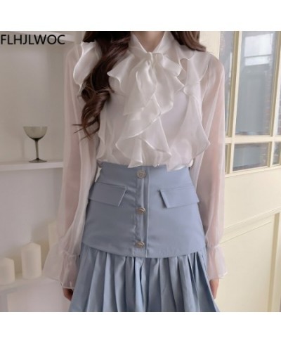 Korea Chic Tops Blusas Bow Tie Office Lady Elegant Bling Thin Sexy Transparent Button White Shirts Flhjlwoc Fashion Women $38...