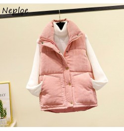 Neploe Stand Neck Solid Color Sleeveless Vest Coats Jaqueta Feminina Parkas Pockets Single-breasted Loose Casual Puffer Jacke...