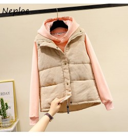 Neploe Stand Neck Solid Color Sleeveless Vest Coats Jaqueta Feminina Parkas Pockets Single-breasted Loose Casual Puffer Jacke...