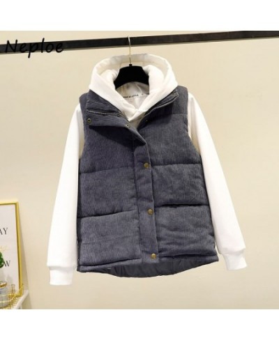 Neploe Stand Neck Solid Color Sleeveless Vest Coats Jaqueta Feminina Parkas Pockets Single-breasted Loose Casual Puffer Jacke...