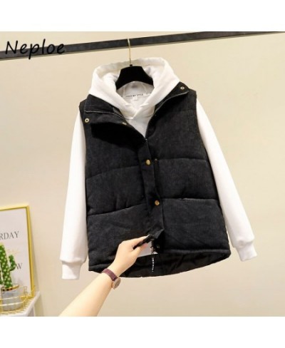 Neploe Stand Neck Solid Color Sleeveless Vest Coats Jaqueta Feminina Parkas Pockets Single-breasted Loose Casual Puffer Jacke...