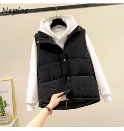 Neploe Stand Neck Solid Color Sleeveless Vest Coats Jaqueta Feminina Parkas Pockets Single-breasted Loose Casual Puffer Jacke...