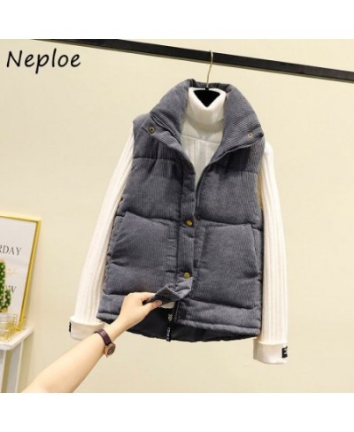 Neploe Stand Neck Solid Color Sleeveless Vest Coats Jaqueta Feminina Parkas Pockets Single-breasted Loose Casual Puffer Jacke...