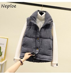 Neploe Stand Neck Solid Color Sleeveless Vest Coats Jaqueta Feminina Parkas Pockets Single-breasted Loose Casual Puffer Jacke...