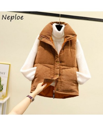 Neploe Stand Neck Solid Color Sleeveless Vest Coats Jaqueta Feminina Parkas Pockets Single-breasted Loose Casual Puffer Jacke...