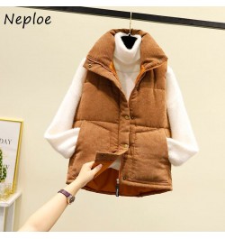 Neploe Stand Neck Solid Color Sleeveless Vest Coats Jaqueta Feminina Parkas Pockets Single-breasted Loose Casual Puffer Jacke...