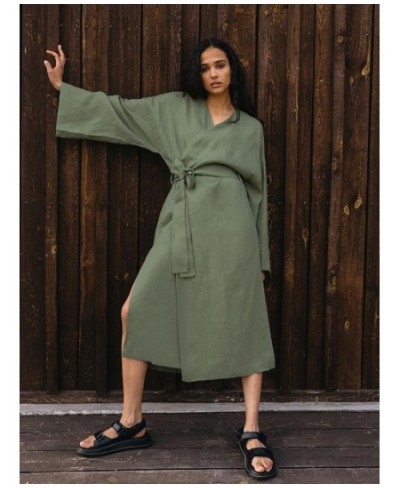 White Green Cotton Robe Women's Kimono Long Sleeve Night Dress Women Gown For Ladies Mid-Calf Loose Bathrobe Female 2023 $41....