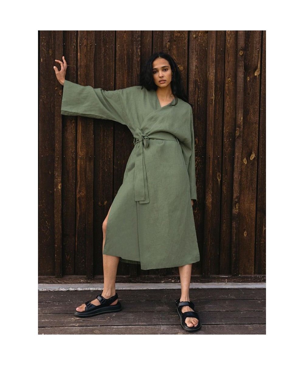 White Green Cotton Robe Women's Kimono Long Sleeve Night Dress Women Gown For Ladies Mid-Calf Loose Bathrobe Female 2023 $41....