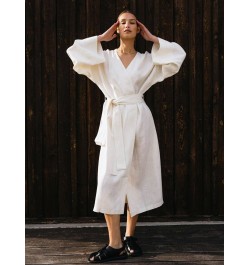 White Green Cotton Robe Women's Kimono Long Sleeve Night Dress Women Gown For Ladies Mid-Calf Loose Bathrobe Female 2023 $41....