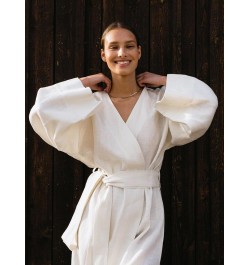 White Green Cotton Robe Women's Kimono Long Sleeve Night Dress Women Gown For Ladies Mid-Calf Loose Bathrobe Female 2023 $41....