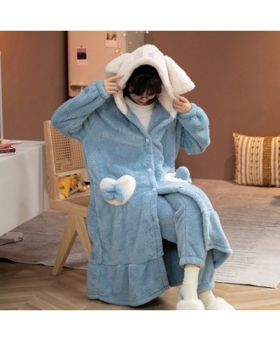 Women Winter Warm Fleece Coral Nightgown Thick Sleepwear Kawaii Cartoon Pajama Homewear Robes Hooded Bathrobe Lounge Wear $28...