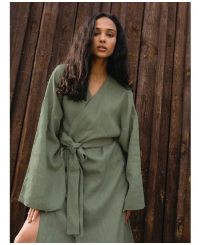 White Green Cotton Robe Women's Kimono Long Sleeve Night Dress Women Gown For Ladies Mid-Calf Loose Bathrobe Female 2023 $41....