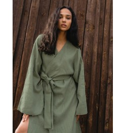 White Green Cotton Robe Women's Kimono Long Sleeve Night Dress Women Gown For Ladies Mid-Calf Loose Bathrobe Female 2023 $41....