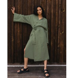 White Green Cotton Robe Women's Kimono Long Sleeve Night Dress Women Gown For Ladies Mid-Calf Loose Bathrobe Female 2023 $41....