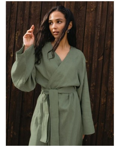 White Green Cotton Robe Women's Kimono Long Sleeve Night Dress Women Gown For Ladies Mid-Calf Loose Bathrobe Female 2023 $41....