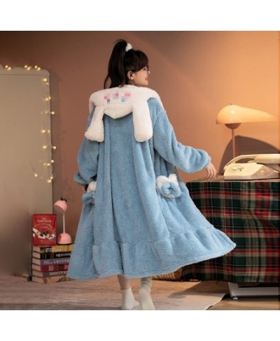 Women Winter Warm Fleece Coral Nightgown Thick Sleepwear Kawaii Cartoon Pajama Homewear Robes Hooded Bathrobe Lounge Wear $28...