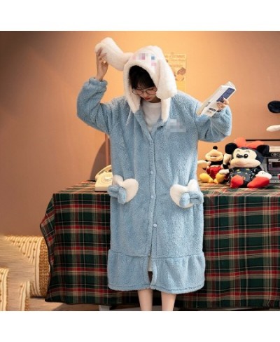 Women Winter Warm Fleece Coral Nightgown Thick Sleepwear Kawaii Cartoon Pajama Homewear Robes Hooded Bathrobe Lounge Wear $28...