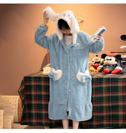 Women Winter Warm Fleece Coral Nightgown Thick Sleepwear Kawaii Cartoon Pajama Homewear Robes Hooded Bathrobe Lounge Wear $28...