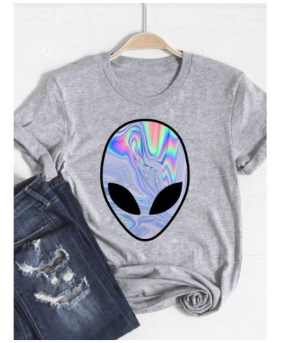 Print T Shirt Short Sleeve Alien Face Trend 90s Summer Clothes Women Clothing Fashion Graphic T-shirt Gray Basic Tee Top $16....