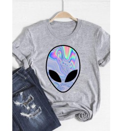 Print T Shirt Short Sleeve Alien Face Trend 90s Summer Clothes Women Clothing Fashion Graphic T-shirt Gray Basic Tee Top $16....