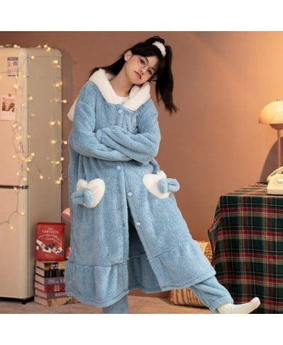 Women Winter Warm Fleece Coral Nightgown Thick Sleepwear Kawaii Cartoon Pajama Homewear Robes Hooded Bathrobe Lounge Wear $28...